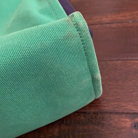 Kate Spade ♠️ BABY tote in green and navy blue cotton canvas EUC - Picture 11 of 14